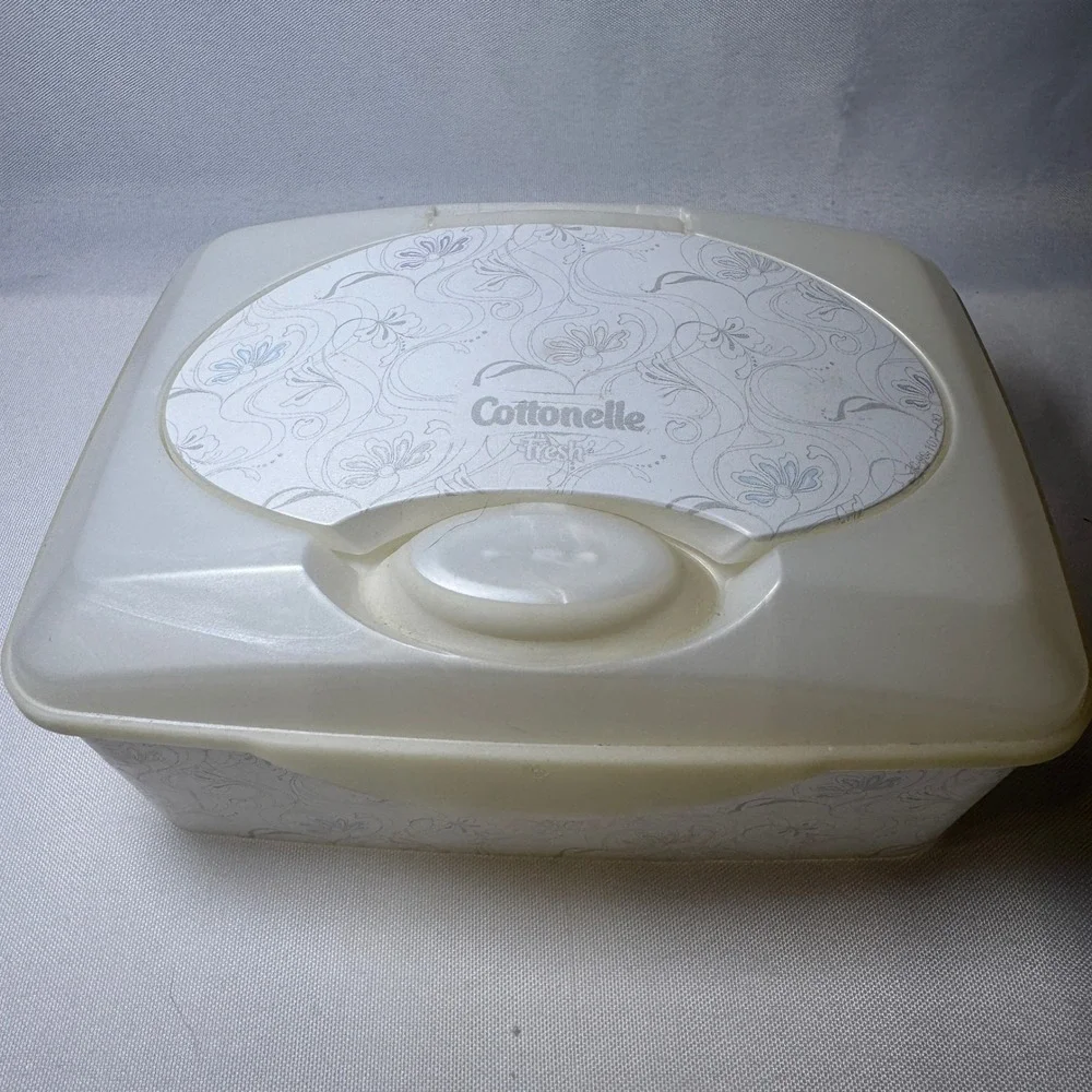 Cottonelle Fresh Flushable Wipes Dispenser Tub White Floral Pop Up Lid Reusable